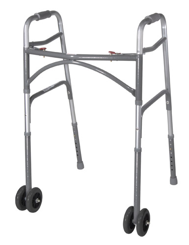 Bariatric Adult Folding Walker w/Wheels Double Button