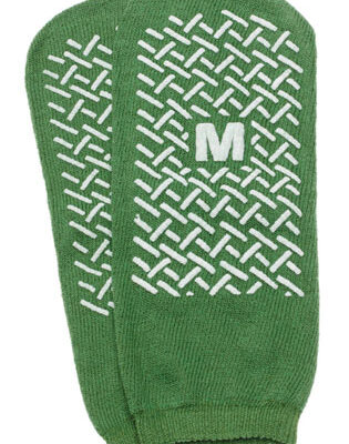 Slipper Socks; Med Green Pair Men's 5-6  Wms 6-7 Child 7-11