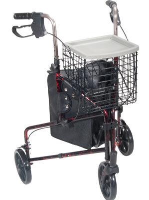 Rollator 3-Wheeled w/Pouch & Basket Loop Brake -Flame Red