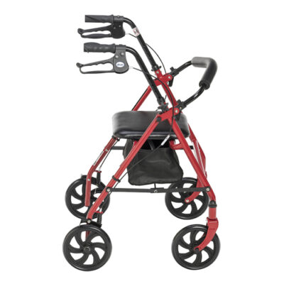 4 Wheel Steel Rollator w/7�  Casters & Basket-Loop-Red