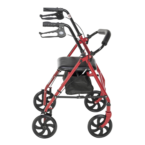 4 Wheel Steel Rollator w/7� Casters & Basket-Loop-Red